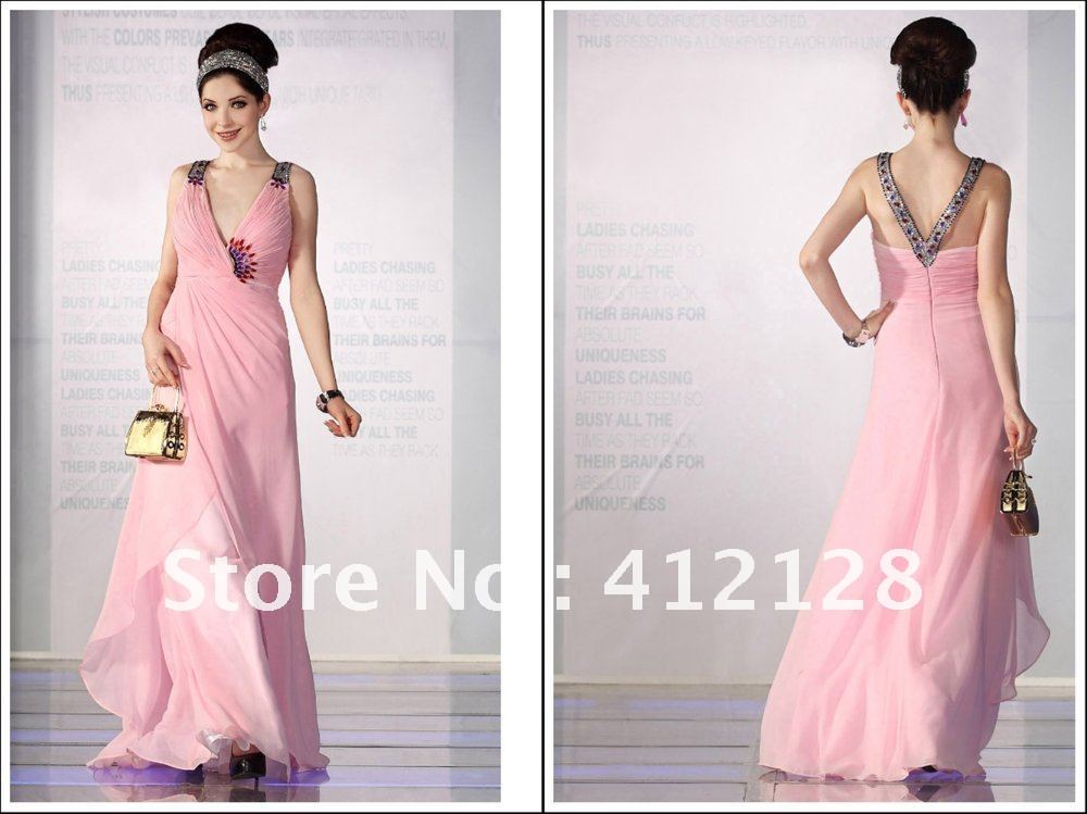 C320 Hot Style Fashion V-neck Chiffon Celebrity Dresses Rhinestone Fold Sheath Ankle Length Custom Made