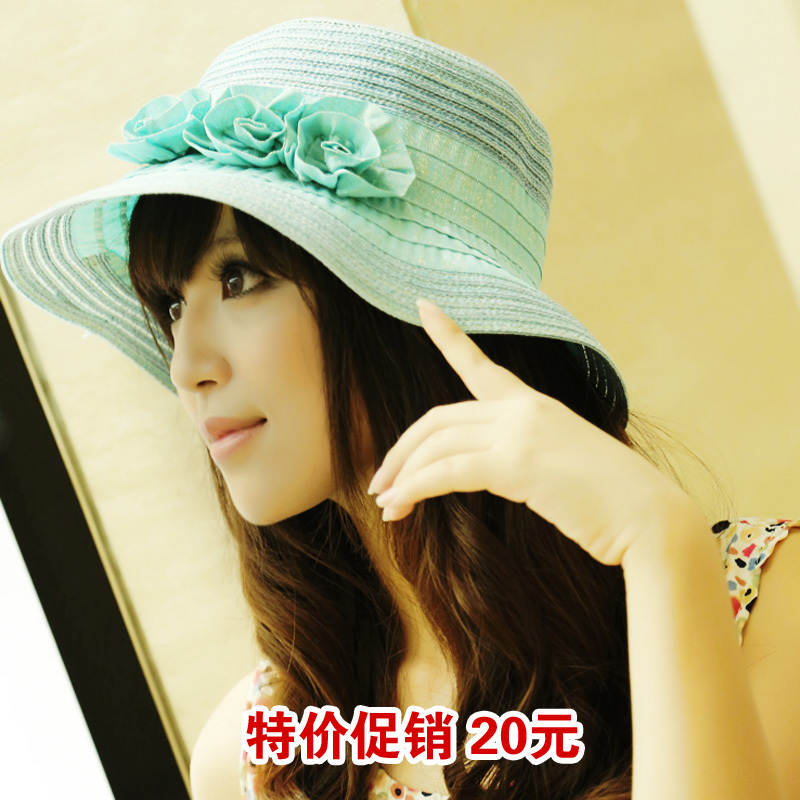 C52 hat female summer sunscreen strawhat beach big along sunbonnet sun hat flower bucket hat