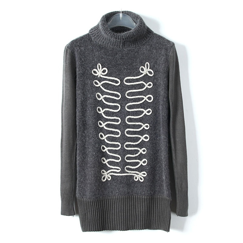 C785 2012 women's medium-long royal vintage embroidery thermal turtleneck sweater