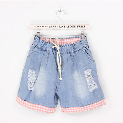 C805 women's plus size loose casual shorts roll-up hem denim shorts hole hot