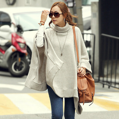 Cabbage price of women's solid color pullover poncho turtleneck sweater