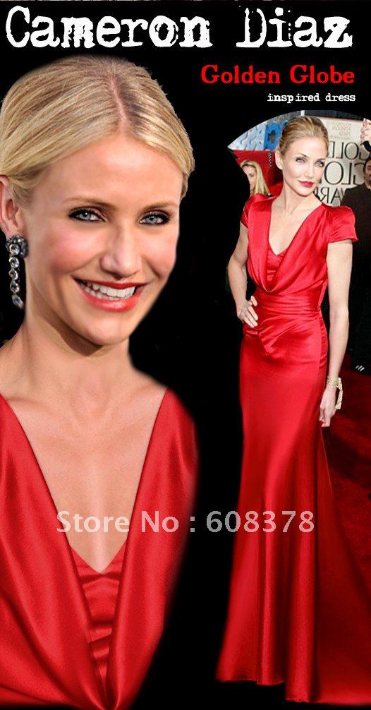 CAD003 Carmeron Diaz Red short sleeves mermaid Golden Globe inspired celebrity dress