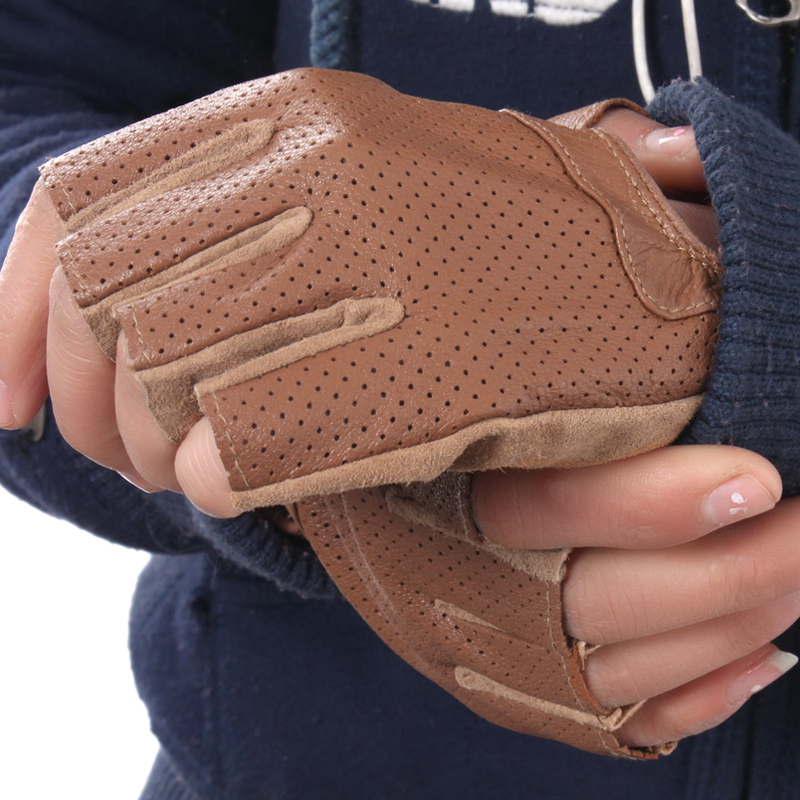 "cady-s" Spring and autumn summer Women semi-finger gloves fashion genuine leather gloves women's breathable fitness
