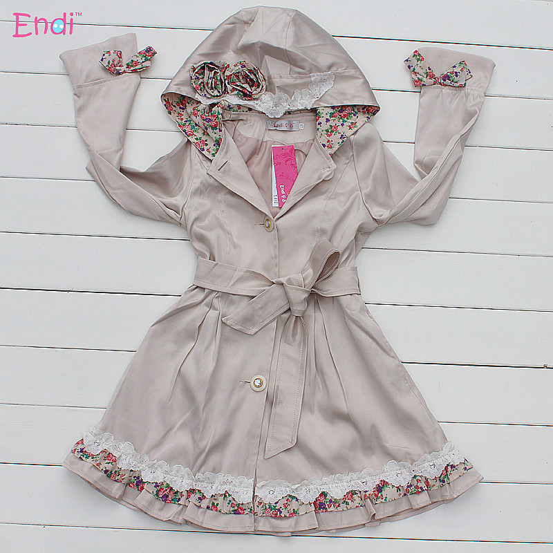 Calls medium-long child 2013 children's clothing outerwear child lace decoration female child trench