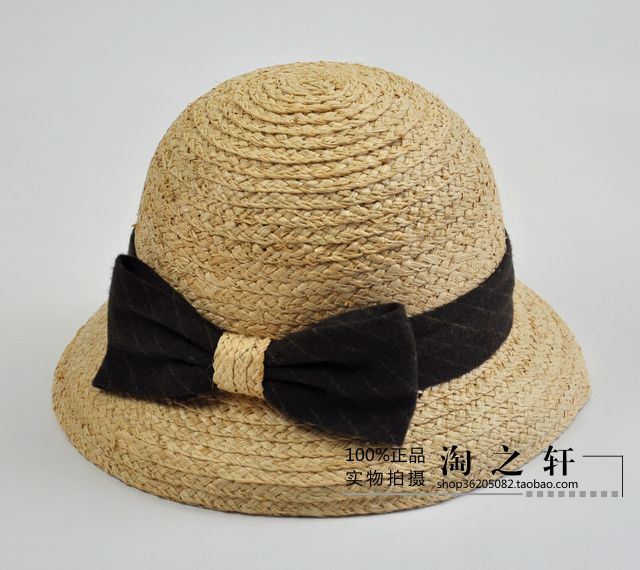 Campaigners straw braid summer sunbonnet dome strawhat bow hat