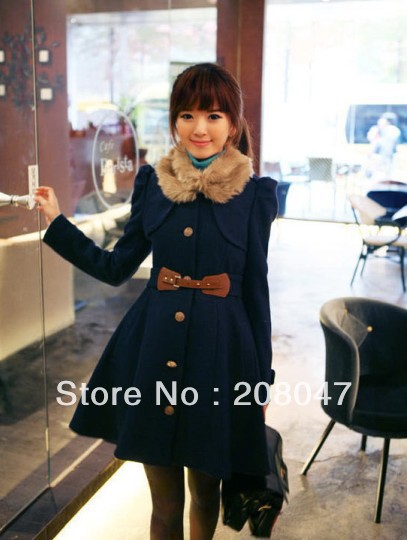 Can be removed fur collar single-breasted cashmere woolen Winter Women's coat
