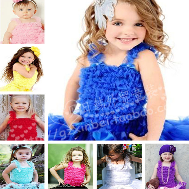 Candy color 100% cotton chiffon spaghetti strap vest girls clothing all-match child puff skirt tutu skirt top shayi