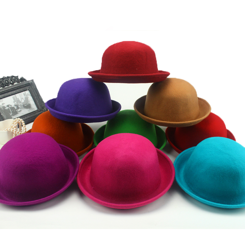 Candy color autumn and winter lovers parent-child dome fedoras woolen cap roll up hem vintage cap style hat