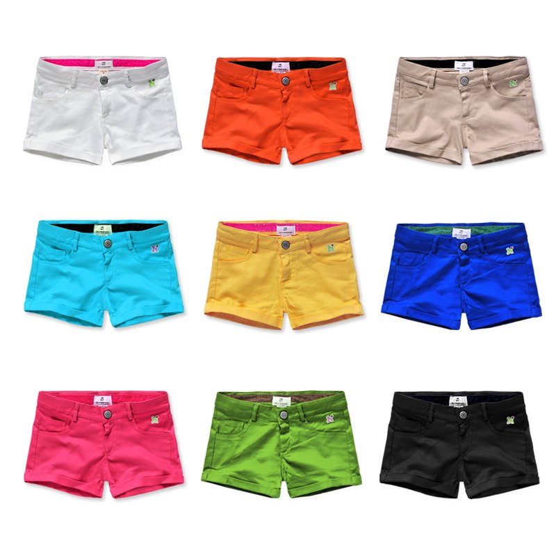 Candy color casual shorts 100% cotton multicolour roll-up hem casual pants shorts Women 3624