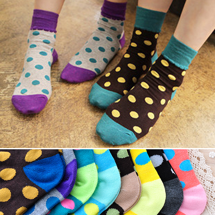 Candy color dot polka dot color block decoration cartoon cotton socks women's short socks e234