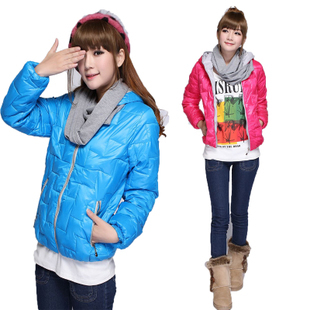 Candy color down cotton-padded jacket short design scarf collar with a hood wadded jacket female thickening thermal