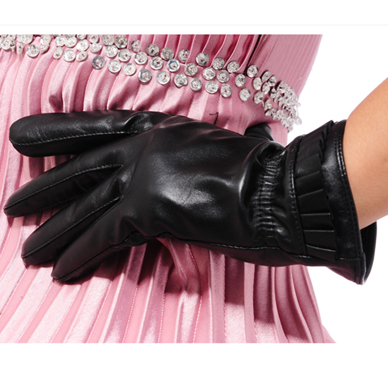 Candy color dress leather gloves female sheepskin gloves genuine leather gloves flannelet thermal gloves
