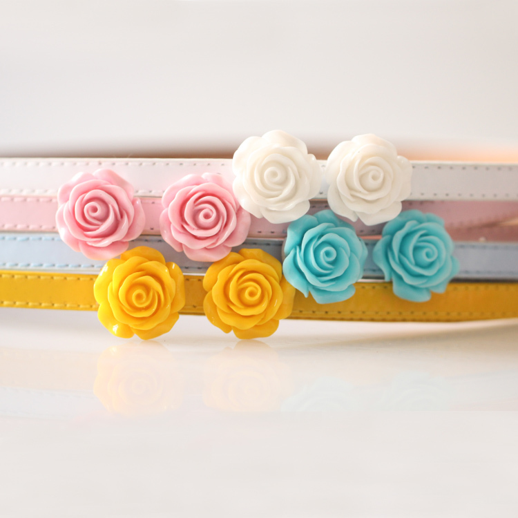Candy color flower thin belt women's japanned leather belt accounting clothing