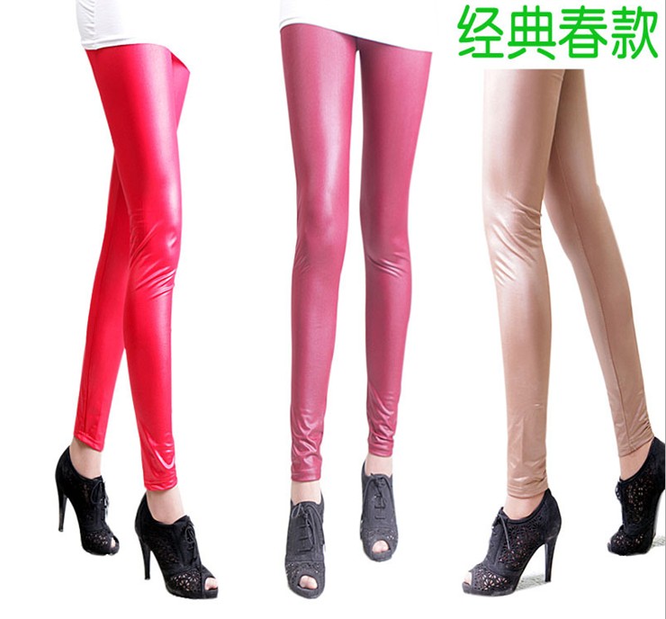 Candy color high quality pants high-elastic faux leather pants elastic waist boot cut jeans pencil pants