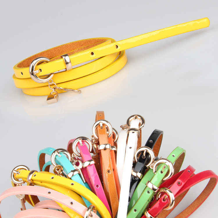Candy color japanned leather patent leather lock key thin belt women's all-match decoration belt