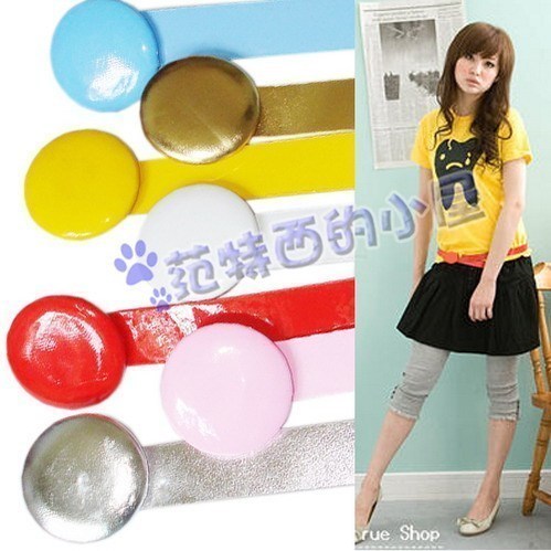 Candy color japanned leather strap faux leather PU belt small round buckle 7 30g