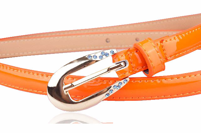 Candy color japanned leather women's thin belt all-match Women fashion rhinestone women's small strap