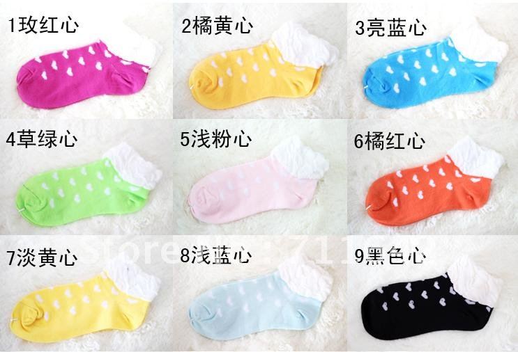 Candy color love dot bubble mouth lace socks stockings