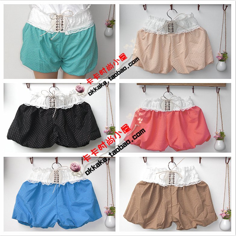 Candy color royal vintage laciness lacing bling dot shorts bubble pants lantern shorts