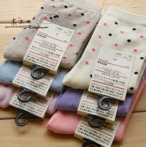 Candy color socks female cotton socks spring and autumn female socks polka dot double