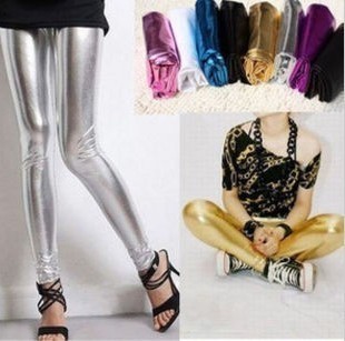 Candy light multicolour sexy metal quality faux leather pants tight female ankle length legging skinny pants