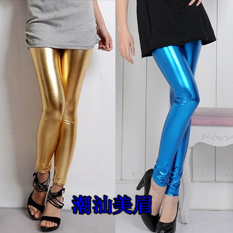 Candy multicolour light metal quality faux leather tight basic skinny pants female personality punk