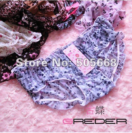 Candy underwear women's underwear net yarn printing bow Mix colors 10 pecs/lot