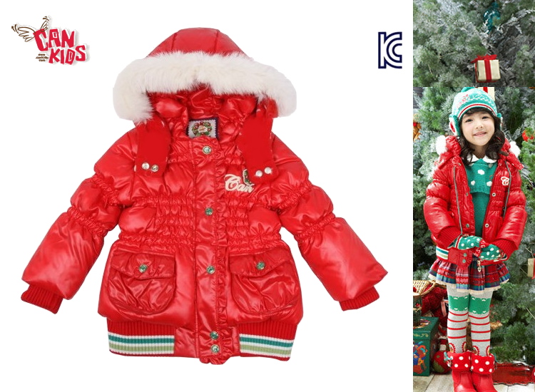 Cankids female child autumn and winter medium-long red down coat