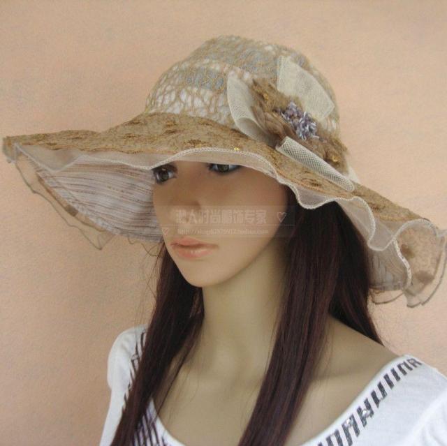 Cap female summer bow chiffon sun hat sunbonnet sun hat ruffle anti-uv national trend