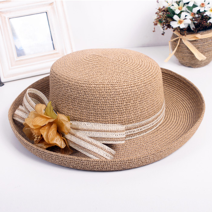 Cap female summer fresh large brim hat wide brim roll-up hem big strawhat sunbonnet sun hat
