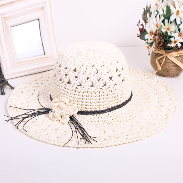 Cap female summer straw braid flower big along the cap sunbonnet beach cap sunscreen large brim hat