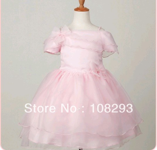 Cap Sleeve  pink Charming Tiered Spaghetti Strap cupcake dress flower girl dresses ball gowns