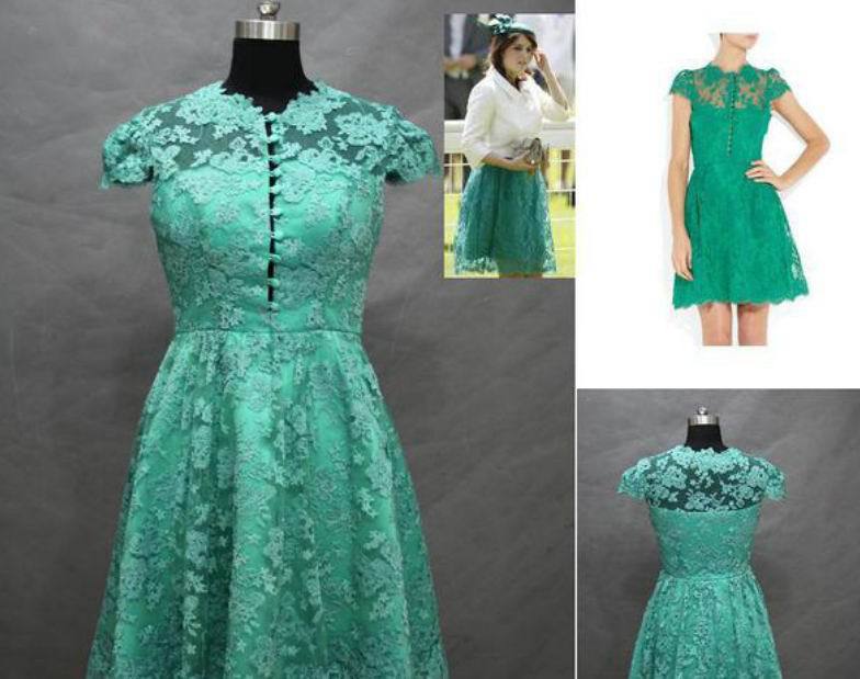 cap-sleeves knee-length buttons lace celebrity dress 2013