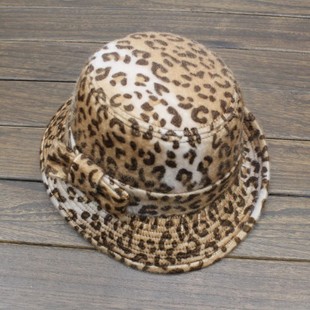 Cap women's autumn and winter woolen bucket hats dome fedoras bow leopard print bucket hat