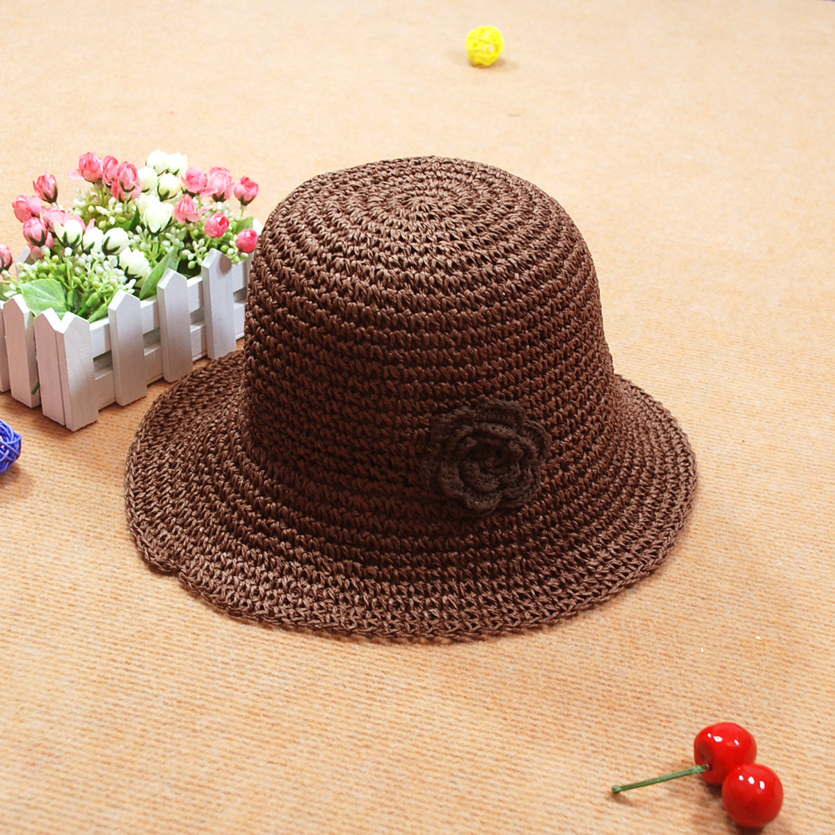 Captale handmade crochet bucket hats flower bucket hat gentlewomen straw hat female summer