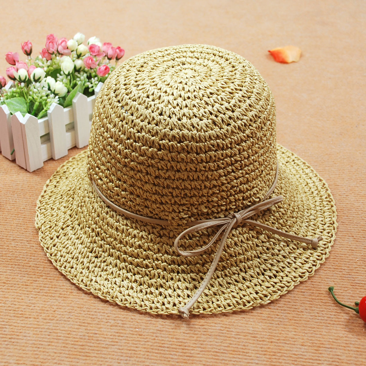 Captale handmade crochet sun-shading hat women's spring summer bucket hats strawhat sun hat sun