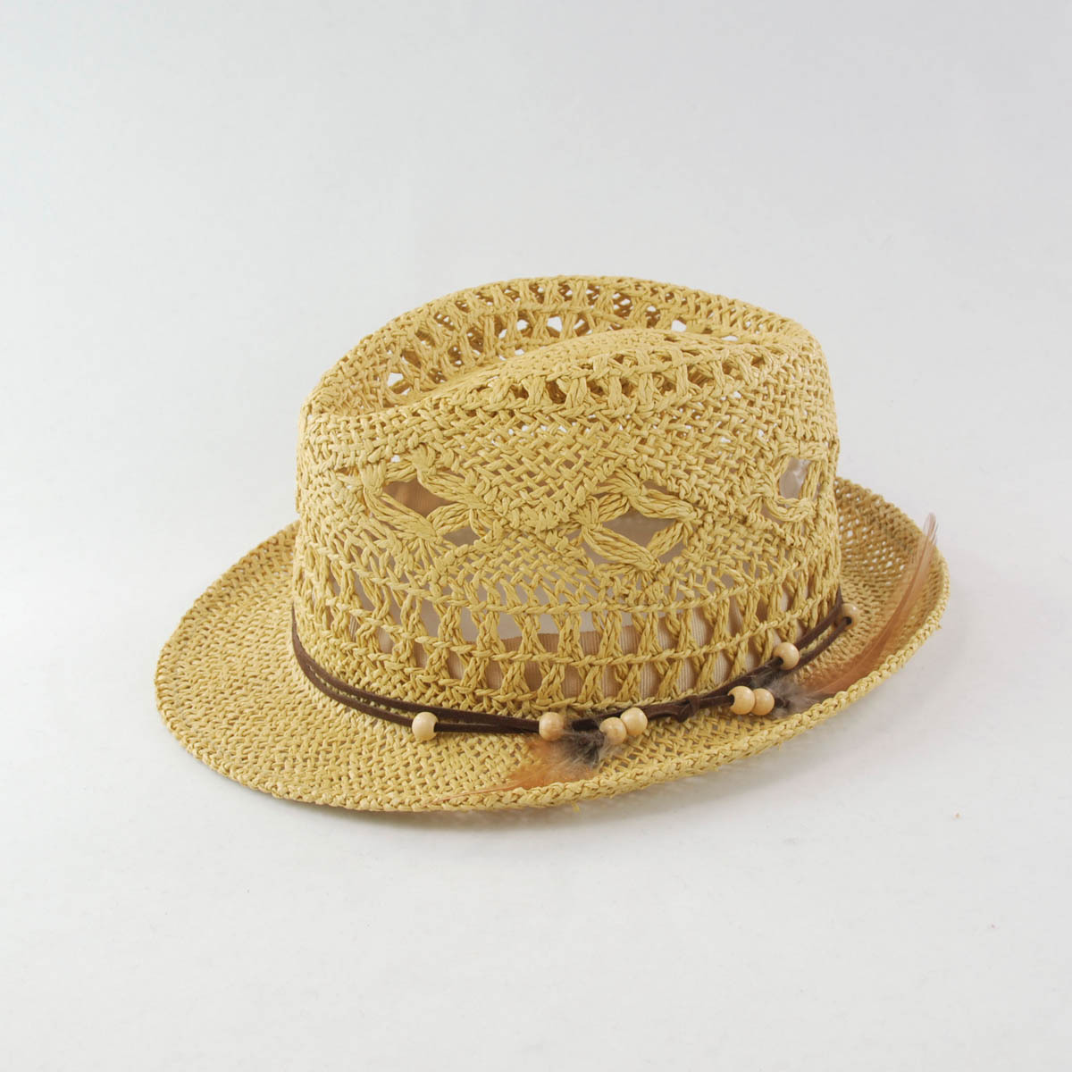 Captale hat female summer bohemia cutout wood beads feather decoration strawhat fedoras