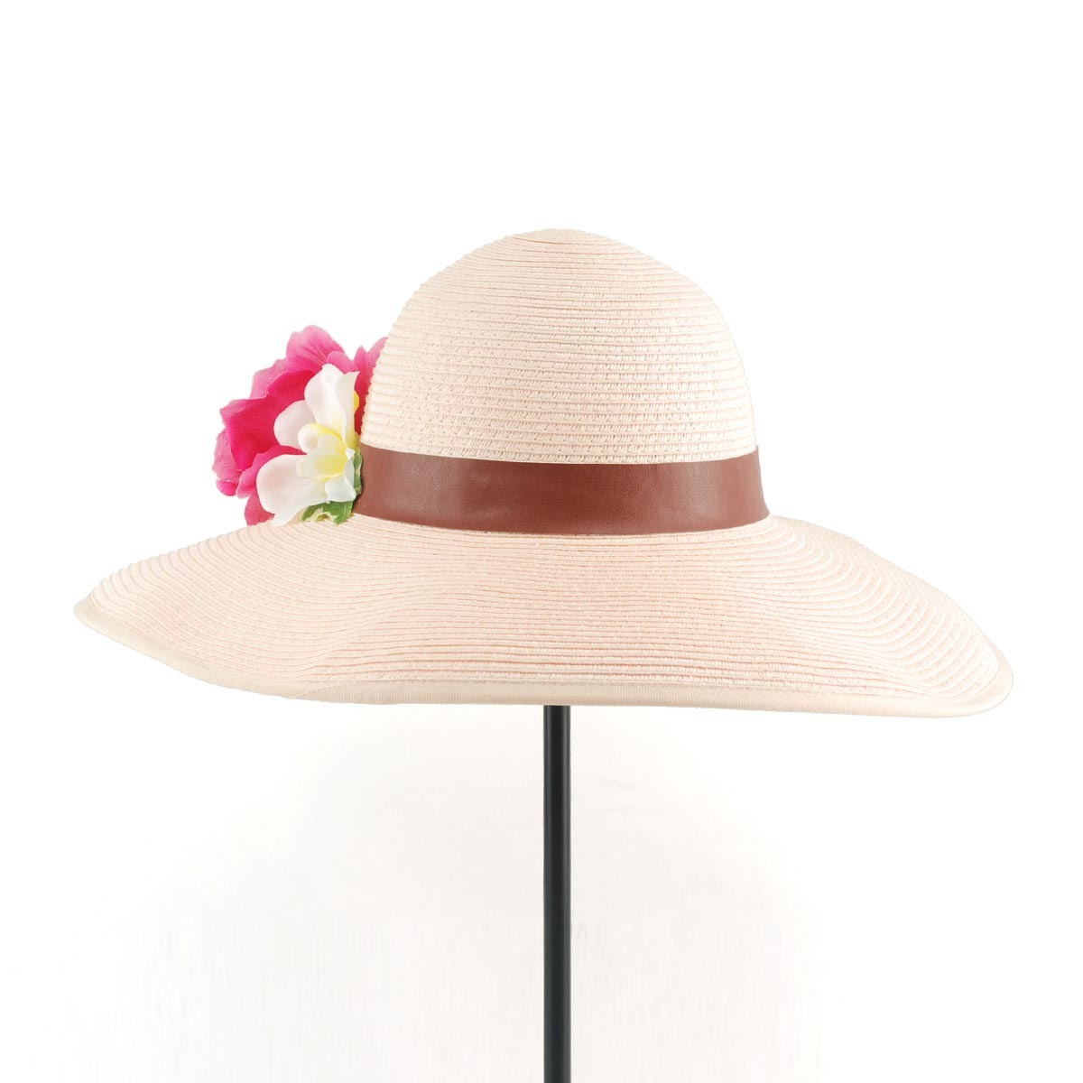 Captale hat women's summer flower leather light pink large brim strawhat sunbonnet beach cap sunscreen