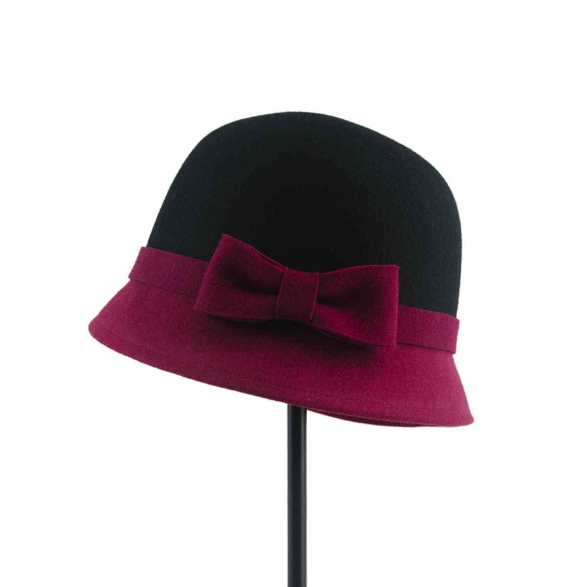 Captale hat women's winter bow double layer color block pure woolen bucket hats bucket hat fedoras