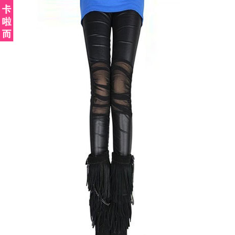 Card 2012 female women's the trend of faux leather patchwork meat ankle length trousers legging c710