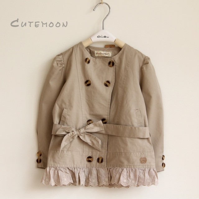 Card 2013 female child outerwear trench baby 100% cotton short design double breasted belt