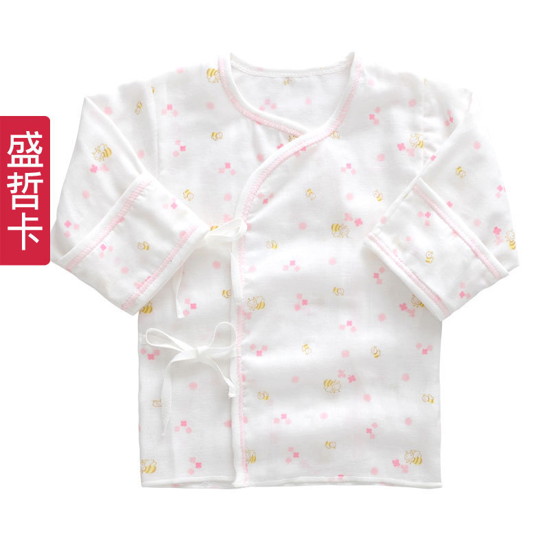 Card baby newborn summer 100% cotton gauze monk clothes cuff baby top cotton