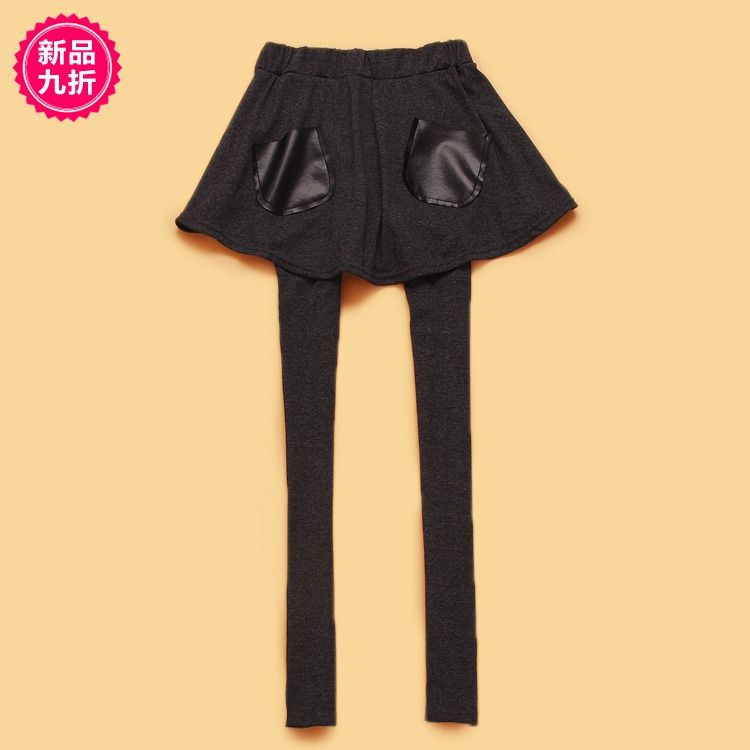 Card holder o1-2 spring 2013 pants faux leather pocket faux two piece skirt legging trousers ankle length trousers