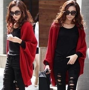 Cardigan batwing sleeve design long sweater outerwear cape female