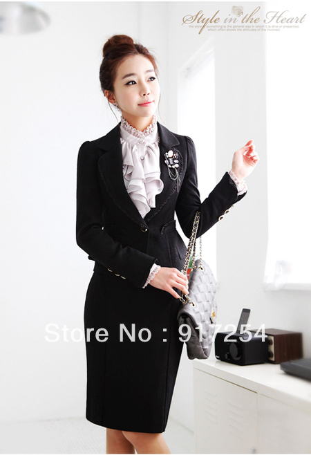 Career Dress New Fashion professional set female OL fashion professional set women's skirt formal suit With Corsage (Coat+Skirt)