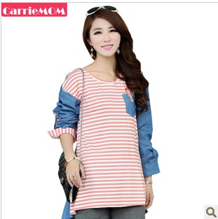 Carriemom maternity clothing spring maternity top long-sleeve stripe maternity shirt t-shirt loose