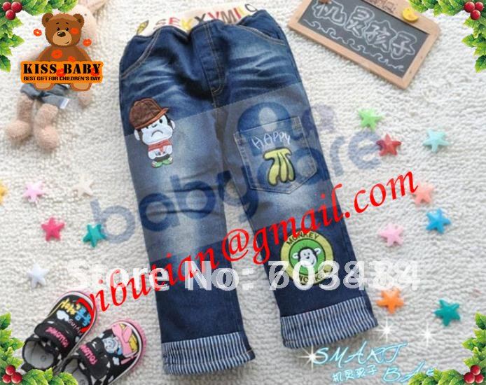 Carton Style Elastic Waist Jeans Pant For Little Girl Fast Shipping