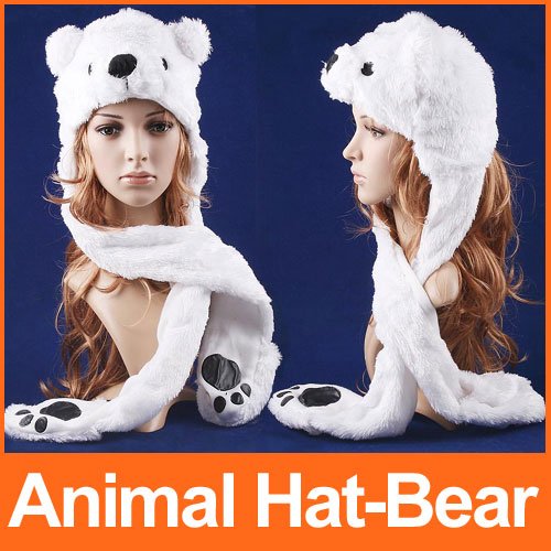 Cartoon Animal Bear Cute Fluffy Plush Hat Cap Earmuff Scarf Gloves Beanies Free Shipping wholesale