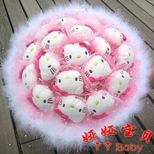 Cartoon Bouquet 18 KT Cats Bouquet Gifts for Lover  Plush toy flowers pink/purple Free shipping &Drop shipping