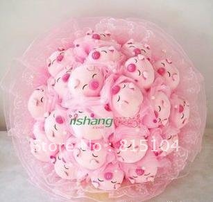 Cartoon bouquet 21 lovely round nose pig doll flower birthday gift artificial toy bouquet Free shipping X697